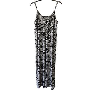 Essentials By Milano Black White Abstract Zebra Print Maxi Dress Size XL